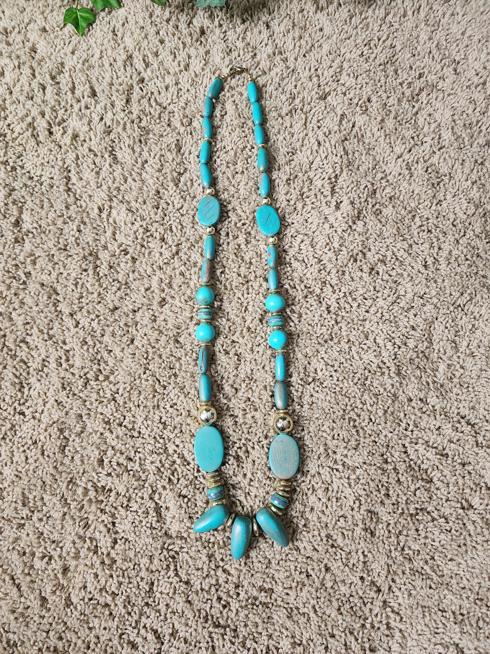 Turquoise Wooden Beaded Statement Necklace - Blue